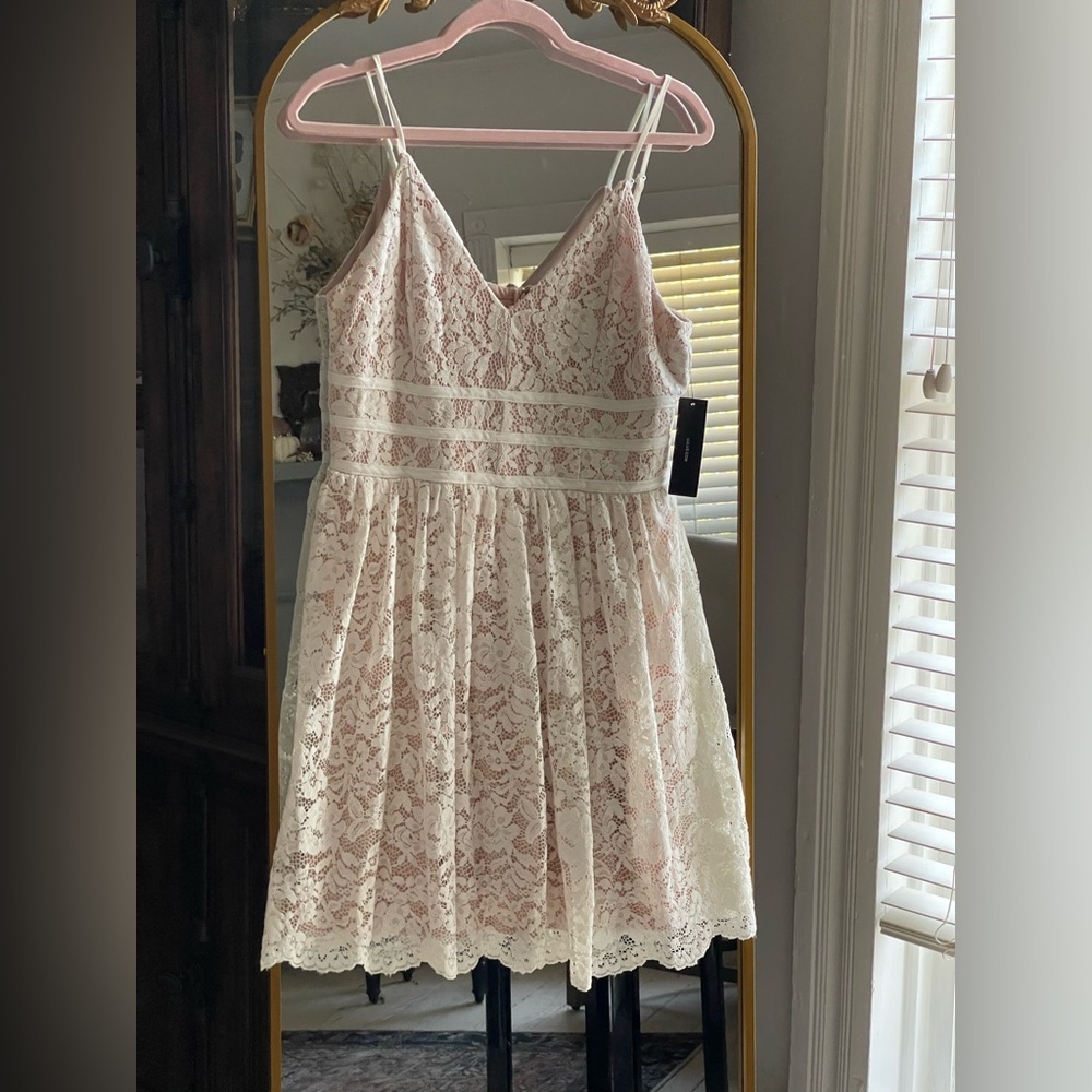 Lulus NWT Wish Me Luxe White Lace Skater Mini Dress